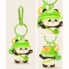 Three views of Green cute panda keychain