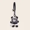 Plush panda keychain wearing aviator goggles and knit sweater with black strap