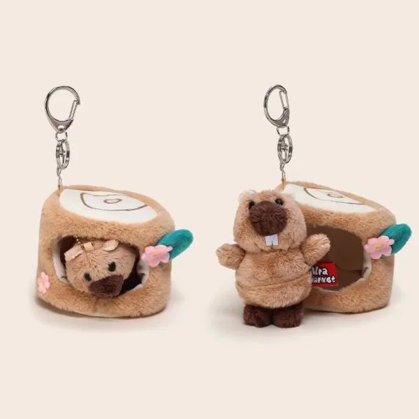 light brown Cute Groundhog in house and not in house Keychain