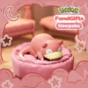 4 Sleeping Slowpoke Pokemon figure resting on pink cushion bed, FondGifts collectible