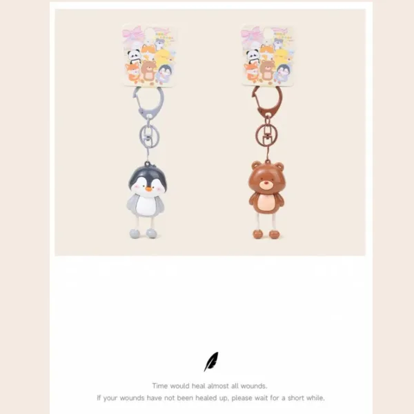 Cute penguin and bear character keychains with colorful animal display cards