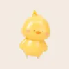 Cute yellow chick figurine keychain with rosy cheeks and orange beak