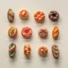 Twelve miniature resin bread and pastry charms with dimensions ranging from 1.3CM to 2.8CM